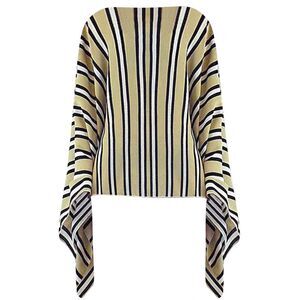 Beige Black & White Striped Lightweight Poncho Top